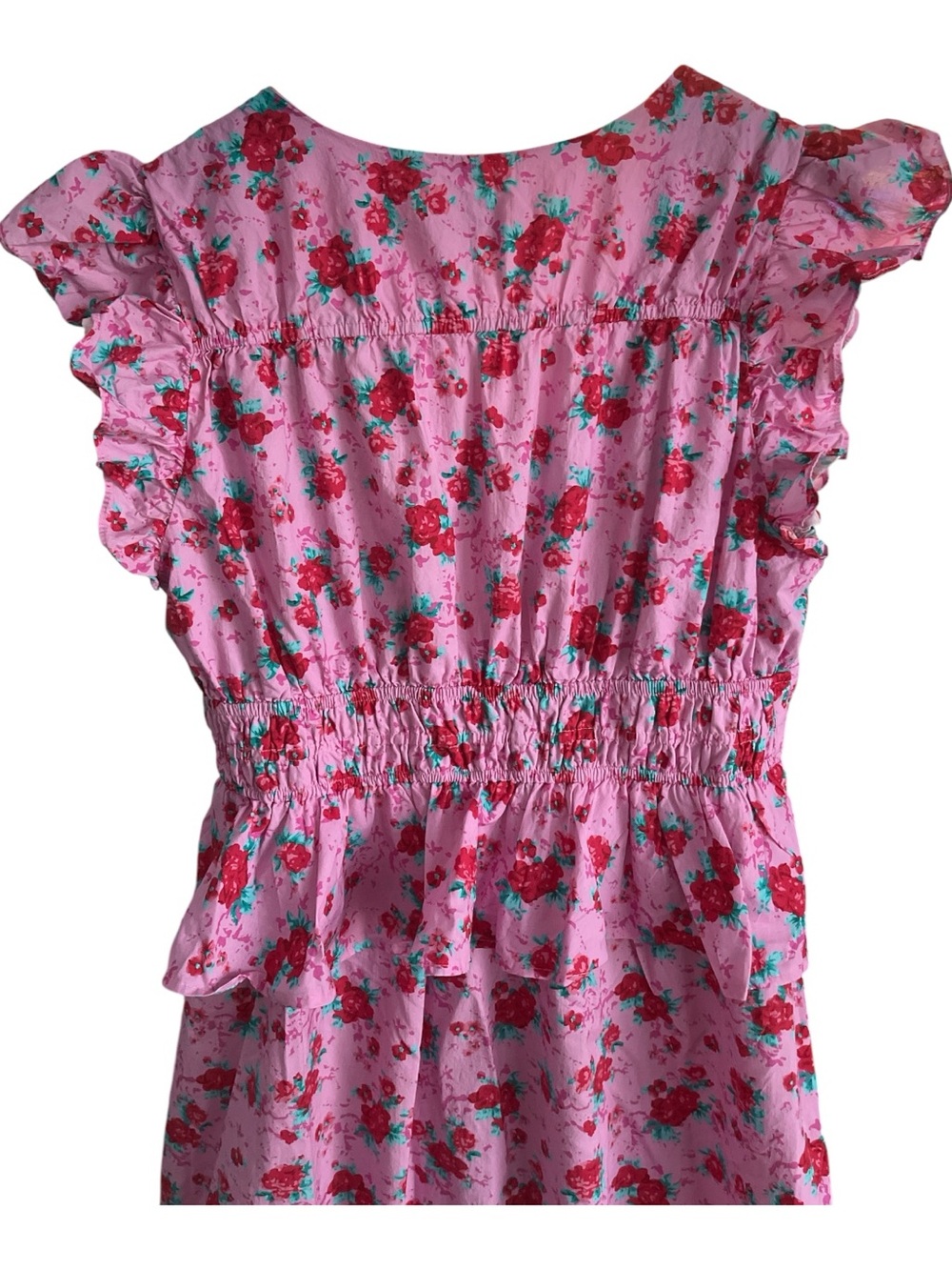 Sugarlips Berryglow Smocked Ruffle Midi Dress Pink Floral XL EUC - Picture 5 of 5